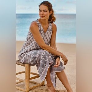 J. Jill Pure Jill Linen Bungalow Midi Dress Mauve Floral Sleeveless XL NWT